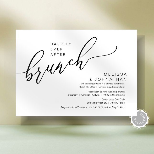 Convites Felizmente Depois De Casar O Brunch (Happily Ever After Romantic Wedding Elopement Brunch Party Invitation Card, Post Wedding Template)