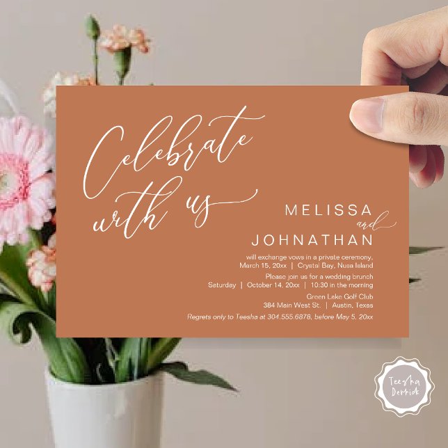 Convites Felizmente Depois De Casar O Brunch (Celebrate with us, Nothing Fancy Just Love, Romantic Wedding Brunch Invitation Card PDF Copper Brown)