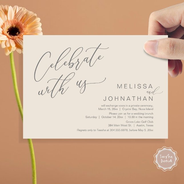 Convites Felizmente Depois De Casar O Brunch (Celebrate with us, Nothing Fancy Just Love, Romantic Wedding Brunch Invitation Card PDF Cream Grey)