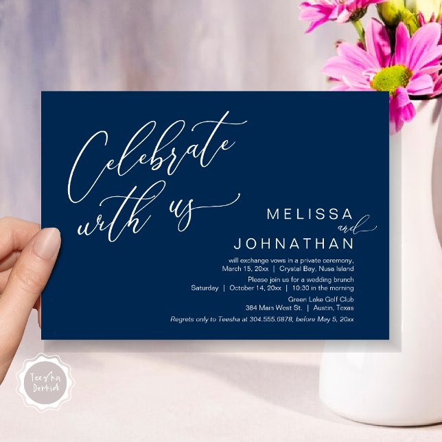Convites Felizmente Depois De Casar O Brunch (Celebrate with us, Nothing Fancy Just Love, Romantic Wedding Brunch Invitation Card PDF Navy Blue)