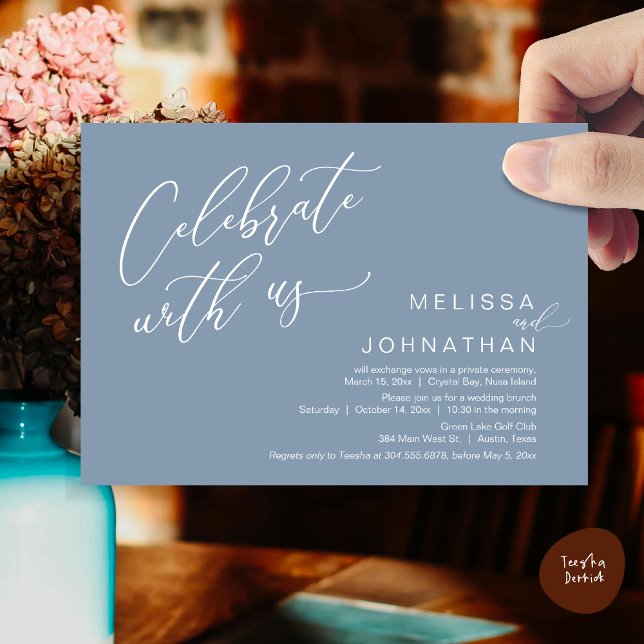 Convites Felizmente Depois De Casar O Brunch (Celebrate with us, Nothing Fancy Just Love, Romantic Wedding Brunch Invitation Card PDF Dusty Blue)