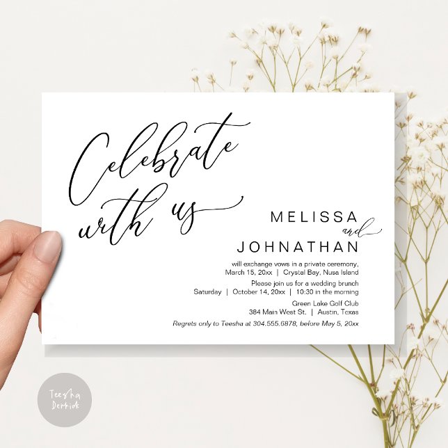 Convites Felizmente Depois De Casar O Brunch (Celebrate with us, Nothing Fancy Just Love, Romantic Wedding Brunch Invitation Card PDF Black White)