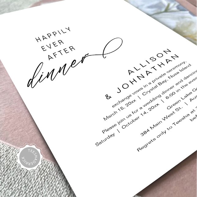 Convites Felizmente Depois De Um Elopemento De Casamento Mo (Happily Ever After Dinner, Modern Minimalist Wedding Celebration, Digital Download Invites.)