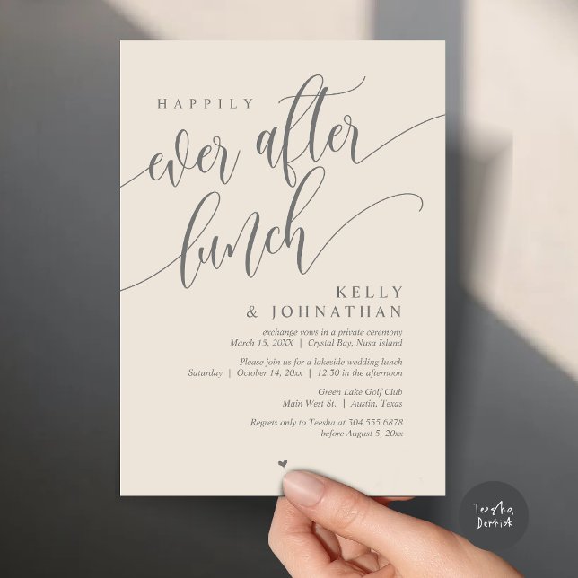 Convites Felizmente Depois Do Almoço De Casamento, Creme De (Happily Ever After Lunch Invitation Card, PDF, Post Wedding Celebration, in Classy Grey and Cream)