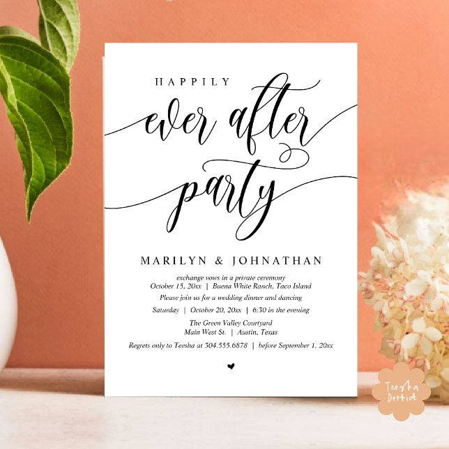 Convites Felizmente, Depois Do Alopemento Moderno De Casame (Happily Ever After Party Modern Wedding Elopement Dinner Lunch Brunch Invites Card PDF Black White)