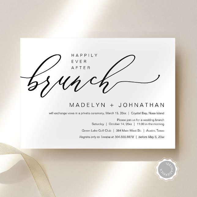 Convites Felizmente Depois Do Casamento Do Partido Brunch (Happily Ever After Wedding Elopement Brunch Party Invitation Card, Editable, Downloadable, Modern)