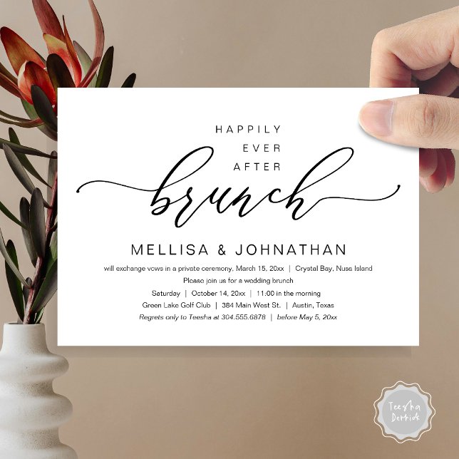 Convites Felizmente Depois Do Casamento Do Partido Brunch (Happily Ever After Wedding Brunch Invitation Card, Modern Romantic Script, in Black and White)