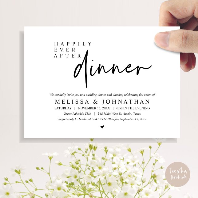 Convites Felizmente Depois do Janto de Casamento e Dança (Happily Ever After Party, Modern Wedding Dinner Dancing Party Invitation Card, PDF, black and white)
