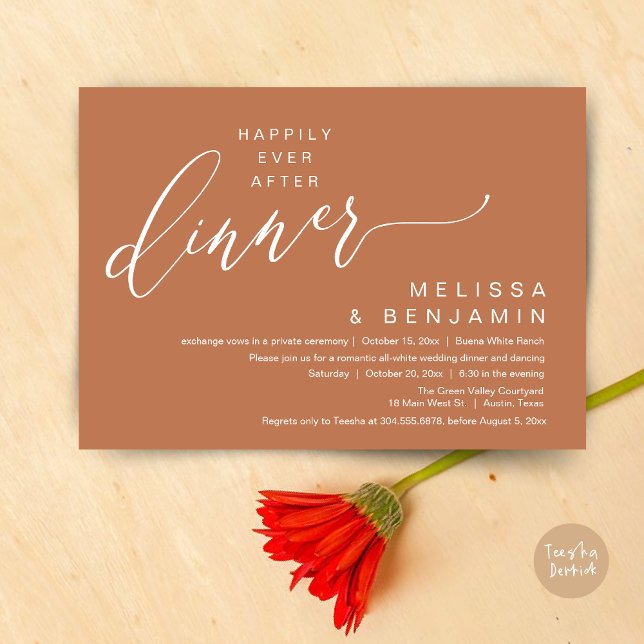 Convites Felizmente Depois do Partido Romântico de Casament (Happily Ever After Dinner Modern Romantic Wedding Romantic Party Invitation Card Classy Copper Brown)