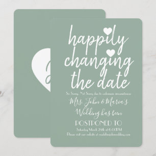 Convites Felizmente Mudando a data de casamento Sage Verde