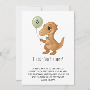 Convites Felpudo Dinossauro Marrom com Gravata Borboleta Ve
