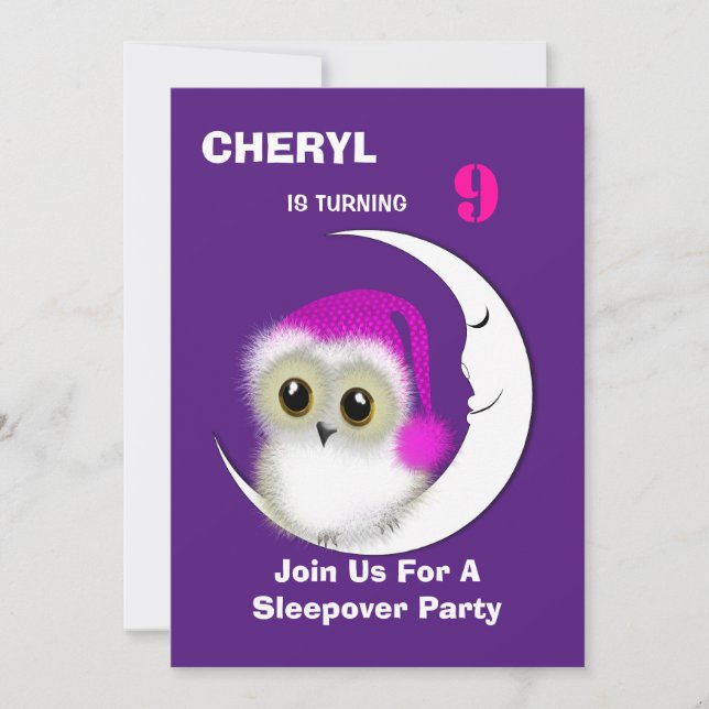 Convites Felpudo Night Owl Sleepover Personalizado (Frente)