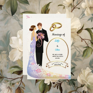 Convites Felt Ecru Paper Casal and Rings Wedding