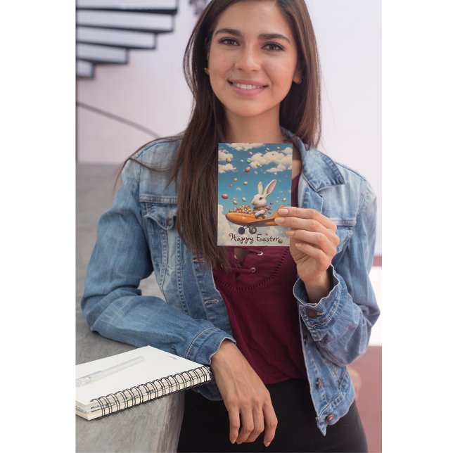 Convites Felz pascoa, coelho da Páscoa voando com ovos (Criador carregado)