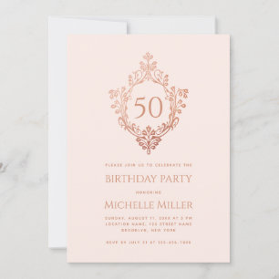 Convites Feminina Blush Rosa Rosa Dourada Crest 50º Anivers