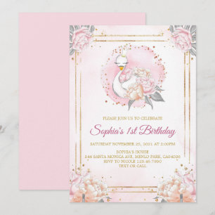 Convites Feminine Boho Swan Princesa Rosa Blush Aniversário
