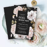 Convites Feminine Watercolor Floral 60ª Festa de aniversári<br><div class="desc">Um elegante convite de aniversário floral 60º, este design apresenta fundo preto para contrastar maravilhosamente com as rosas cor-de-gelo de inverno que enquadram o texto. Todo o texto pode ser personalizado com o texto de sua parte personalizada, incluindo a idade. Você também pode usar este modelo de convite para outras...</div>