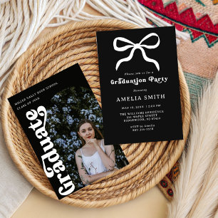 Convites Feminino Elegante Laço Preto Chique Festa de Gradu