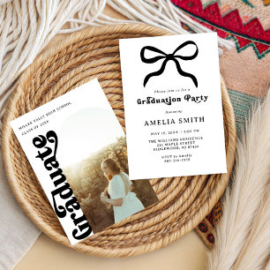 Convites Feminino Elegante Laço Preto Chique Festa de Gradu