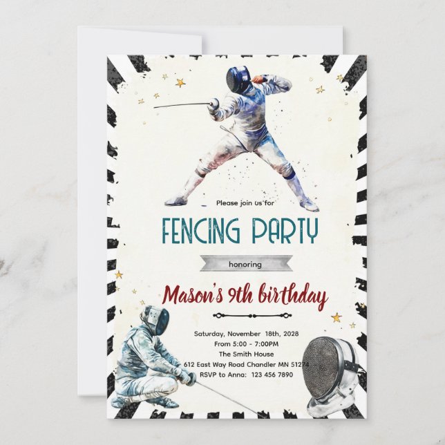 Convites Fencing Birthday party Invitation (Frente)