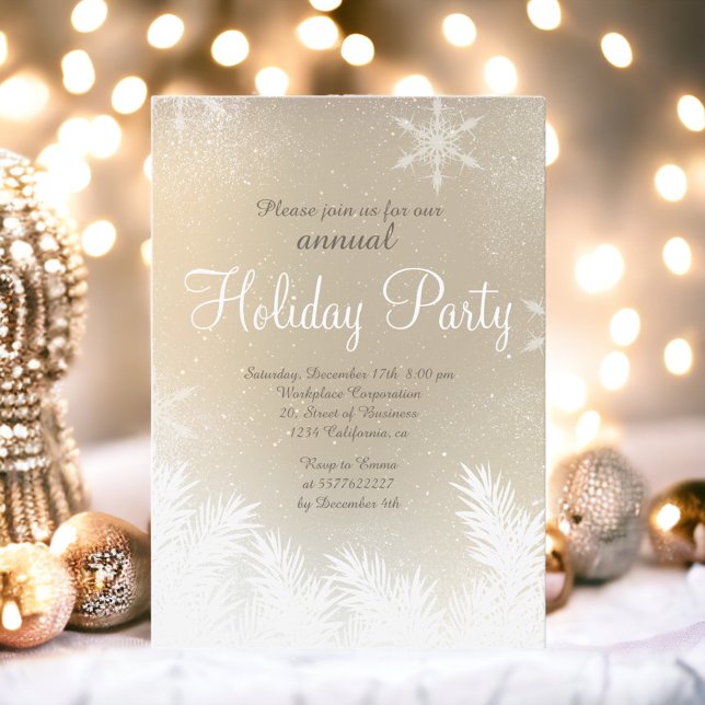 Convites Fenda de neve elegante de ouro no inverno feriado  (Elegant snowflake gold winter corporate holiday invitation)