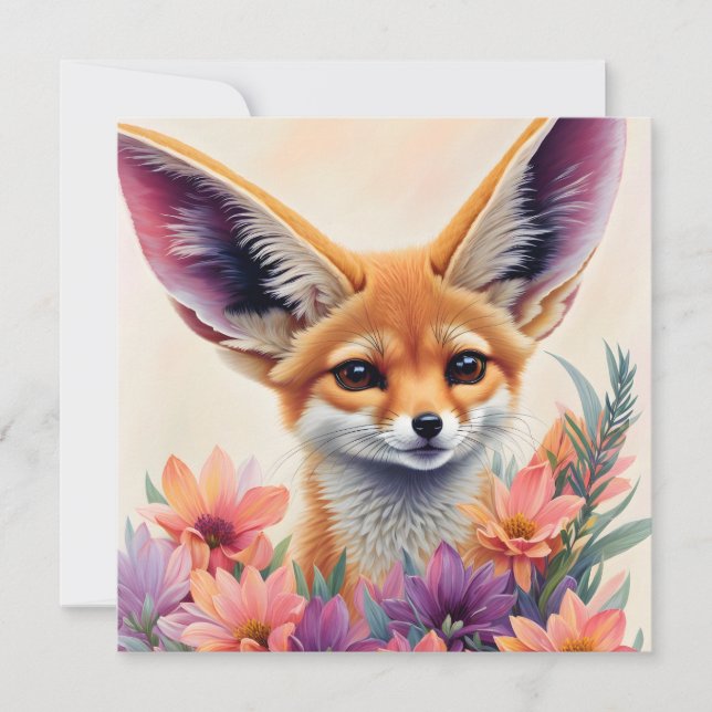Convites Fennec Fox Floral Art (Frente)