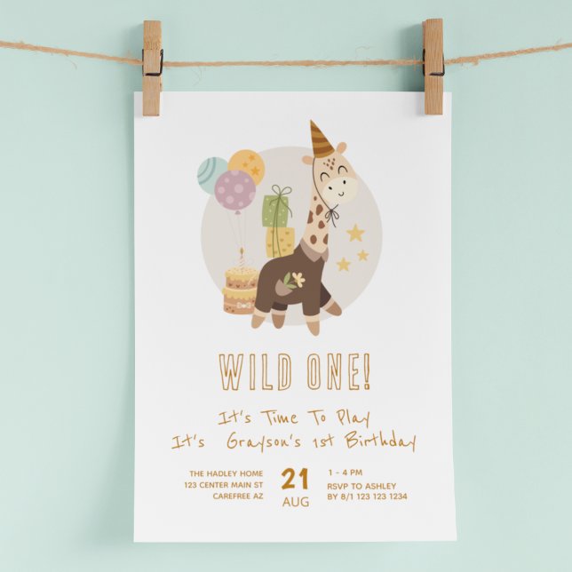 Convites Fera Boho Girafa Menino 1º Aniversário (Criador carregado)