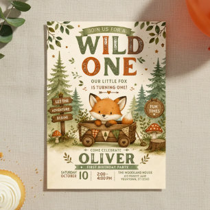 Convites Fera de 1º Aniversário   Tema Raposa da Floresta
