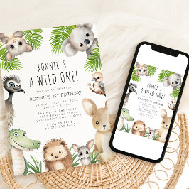 Convites Fera de Um! Festa de 1º Aniversário de Animais Aus