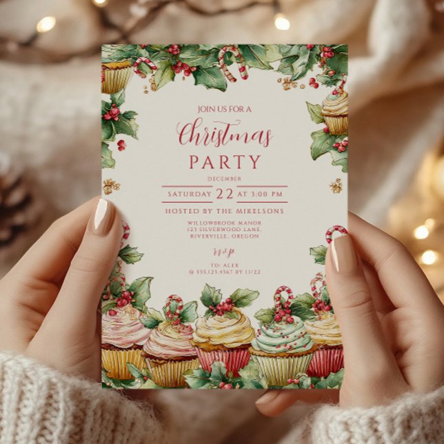 Convites Feriado Alegria de Cupcake de Natal (Criador carregado)