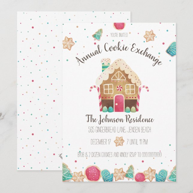 Convites Feriado anual da casa de pastel do Cookie Exchange (Frente/Verso)