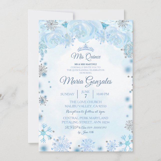 Convites Feriado Azul Fresado Fresco Doce 15 Aniversário (Frente)