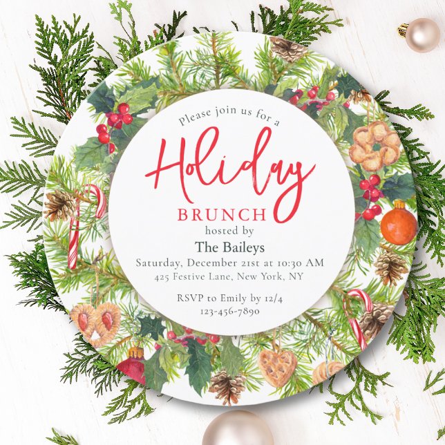 Convites Feriado Brunch Natal Aquarela Floral (Criador carregado)