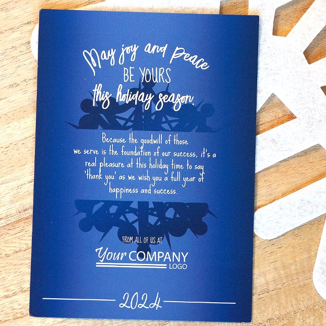 Convites Feriado Comercial Azul de Neve Moderno com Gradien (Modern Blue Snowflake Company Logo Christmas Greeting Card)