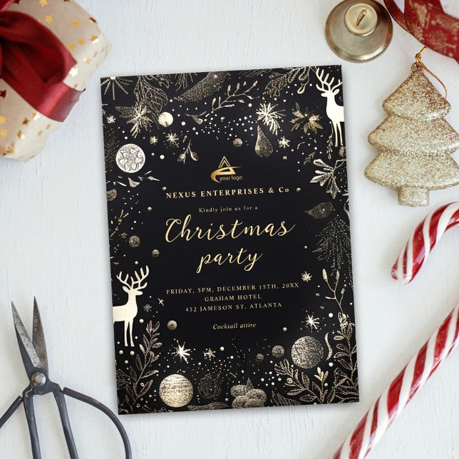 Convites Feriado Comercial de Festa de Natal Corporativa El (Elegant Corporate Christmas Party Business Holiday Invitation)
