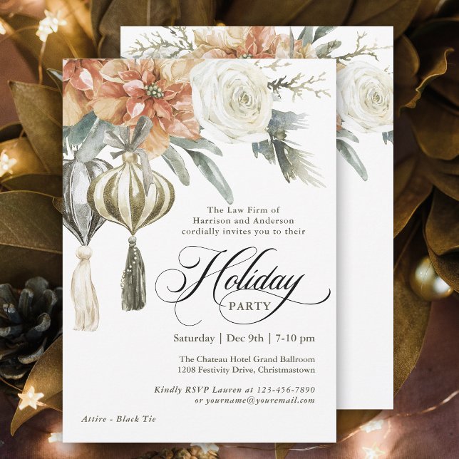 Convites Feriado Corporativo Botânico Elegante (Plan your festive holiday party with this elegant invitation designed for corporate events.)