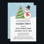 Convites Feriado corporativo de Cookie de árvore de Snowman<br><div class="desc">Este convite de festas corporativo de férias bonito e moderno é perfeito para a estação de inverno. Ele apresenta um biscoito vermelho, branco e verde desenhado à mão na árvore de Natal e branco preto, e biscoito vermelho de neve no topo de uma cama branca de neve e queda de...</div>