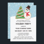 Convites Feriado corporativo de Cookie de árvore de Snowman<br><div class="desc">Este convite de festas corporativo de férias bonito e moderno é perfeito para a estação de inverno. Ele apresenta um biscoito vermelho, branco e verde desenhado à mão na árvore de Natal e branco preto, e biscoito vermelho de neve no topo de uma cama branca de neve e queda de...</div>