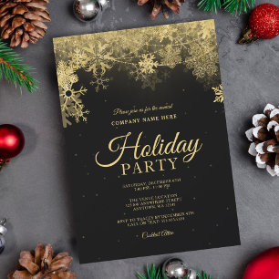 Convites Feriado corporativo Dourado Elegante Snowflake