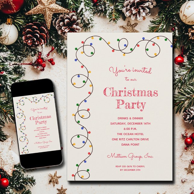 Convites Feriado da cadeia de natais vintages leve (Vintage Christmas light strand party invitations - INSTANT DOWNLOAD and/or PRINTED)