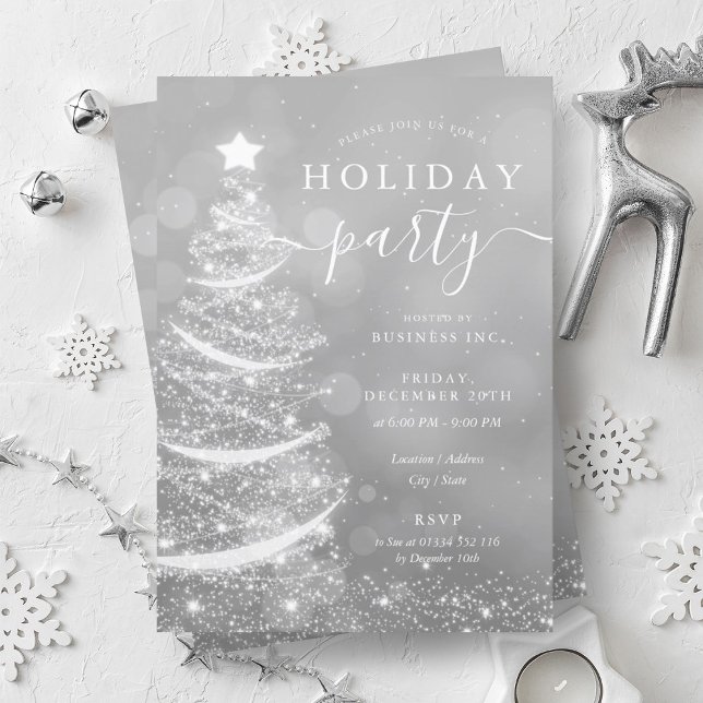 Convites Feriado da Companhia de Árvore de Natal Elegante (Elegant Silver Christmas Tree Company Holiday Invitation)