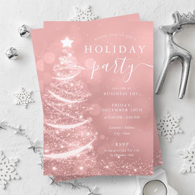 Convites Feriado da Companhia de Árvore de Natal Rosa-Esmag (Elegant Blush Pink Christmas Tree Company Holiday Invitation)