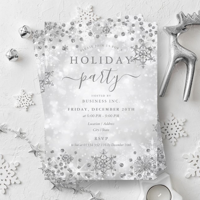 Convites Feriado da Companhia de Inverno de Silver no Natal (Elegant Silver Christmas Winter Company Holiday Invitation)