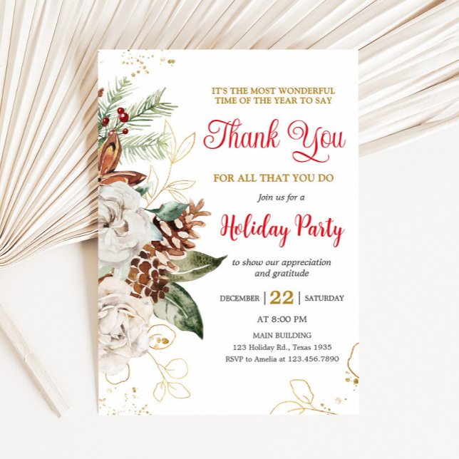 Convites Feriado da Companhia Floral Elegante (Elegant Floral Company Holiday Christmas Party Invitation)