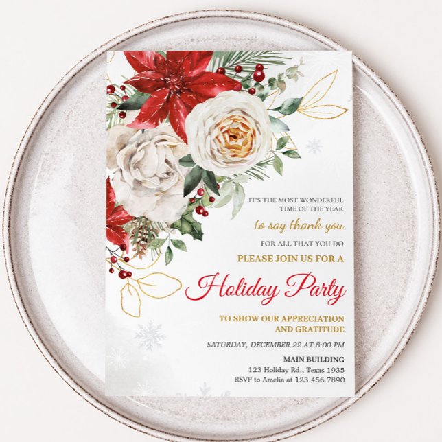 Convites Feriado da Elegante Poinsettia Company (Elegant Poinsettia Company Holiday Christmas Party Invitation)