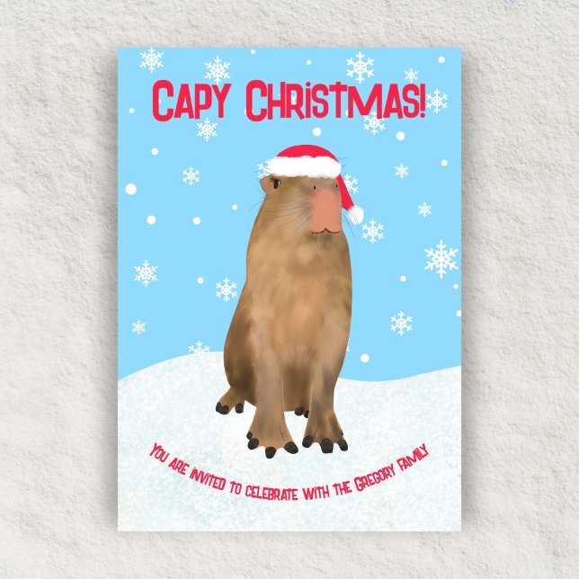 Convites Feriado da Família Natal Capybara Pun Capy Persona (Criador carregado)