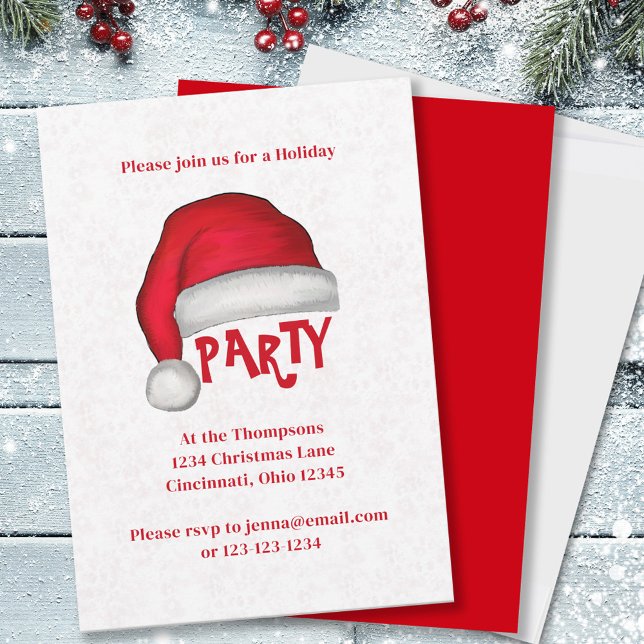 Convites Feriado da festa natalícia de Natal Cute Santa Hat (Christmas party cute whimsical holiday party invitation. )