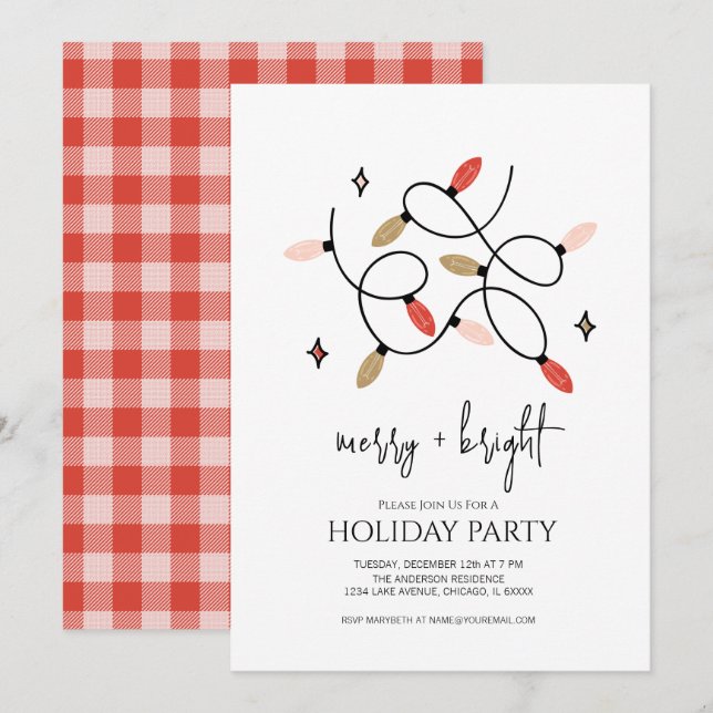 Convites Feriado das Luzes de Natal Modernas e Brilhantes (Frente/Verso)