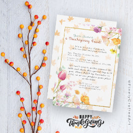 Convites Feriado de Ação de Graças Floral Dourado de Cores
