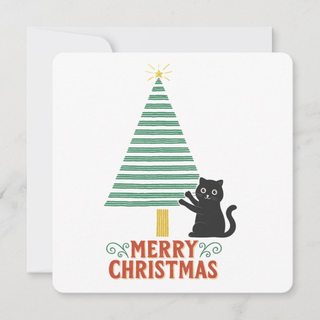 Convites Feriado de Árvore de Natal Feliz Gato Preto (Frente)